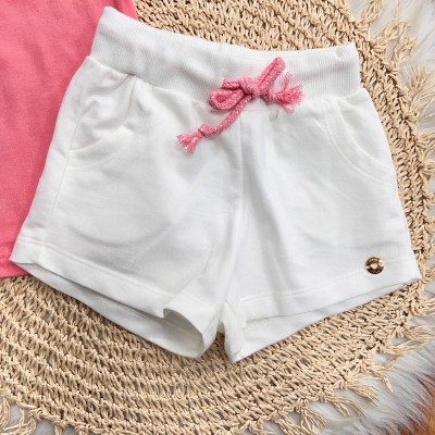 Conj. Blusa Paris e Short em Moletinho - Rosa e Branco